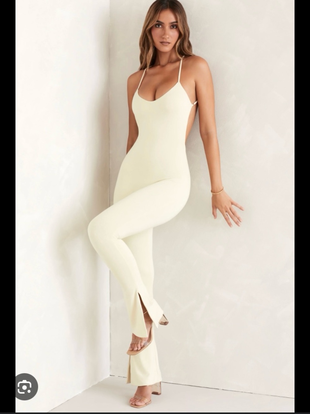 Oh Polly Cream Seamless Spaghetti-Strap Jumpsuit